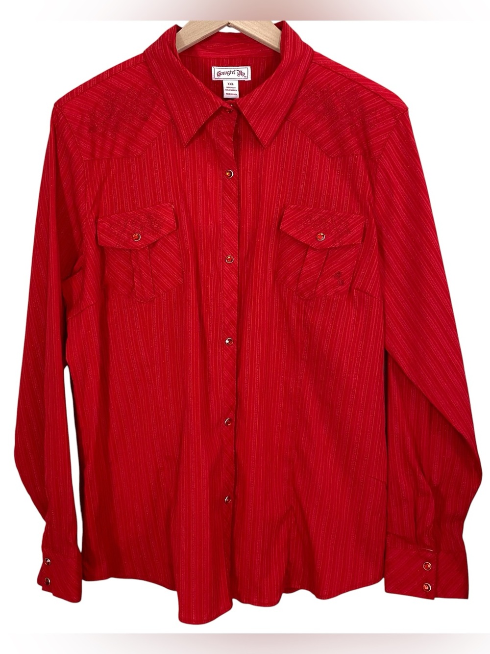 Cowgirl Up Womens Western Shirt Size XXL Red Snap Front Embroidered Striped